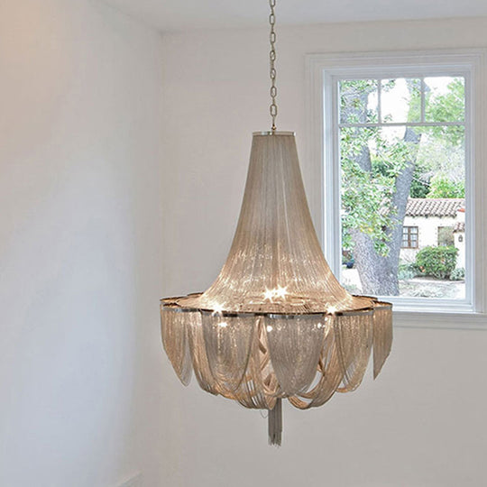 Silver Tassel Chain Chandelier Light - Post-Modern 8 Heads Pendant Fixture For Living Room