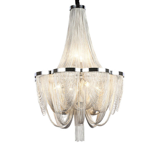 Silver Tassel Chain Chandelier Light - Post-Modern 8 Heads Pendant Fixture For Living Room