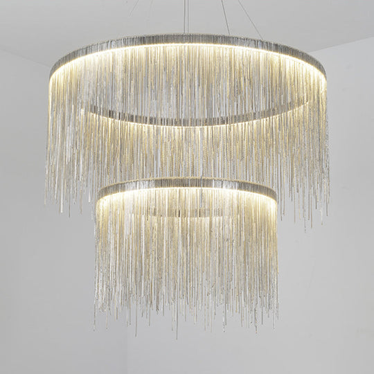 Modern Led Chandelier Pendant Light With Aluminum Chainlet - Stylish Lighting For Living Room