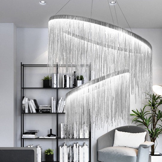 Modern Led Chandelier Pendant Light With Aluminum Chainlet - Stylish Lighting For Living Room Silver
