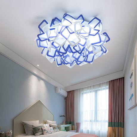 Contemporary Led Blossoming Flower Acrylic Flush Mount Ceiling Light Fixture In White/Black/Blue