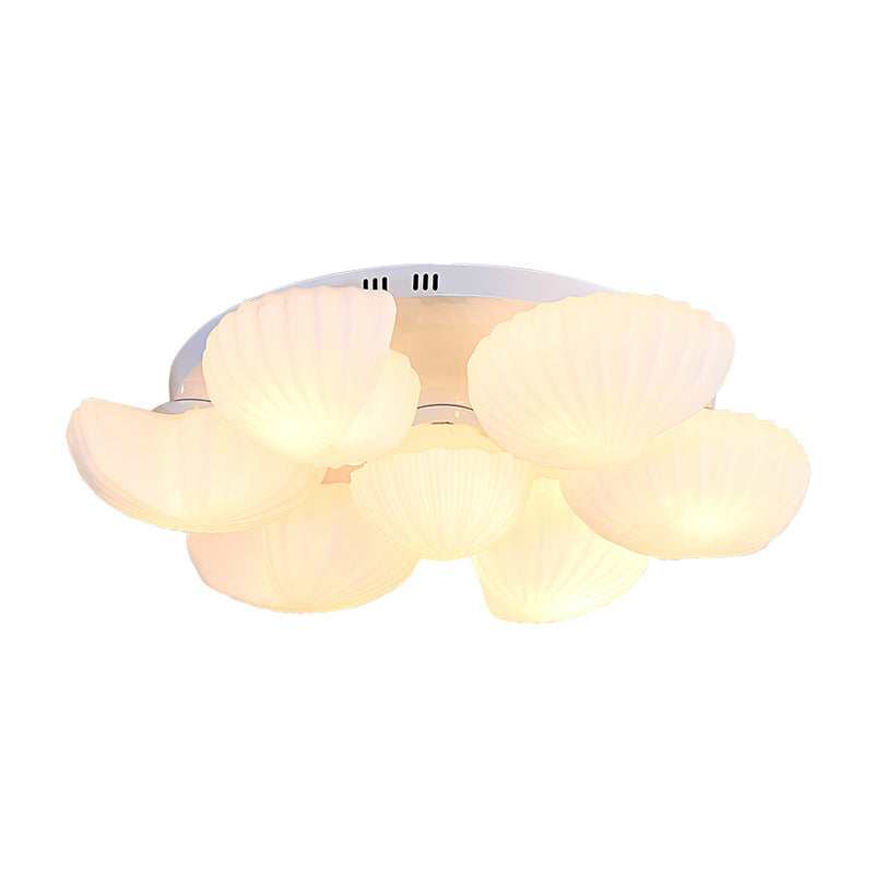 Modern Shell Shape Bedroom Flush Mount Ceiling Light In White Glass Available 3/5/7 Lights