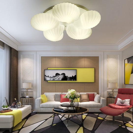 Modern Shell Shape Bedroom Flush Mount Ceiling Light In White Glass Available 3/5/7 Lights 5 /