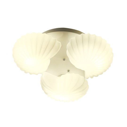 Modern Shell Shape Bedroom Flush Mount Ceiling Light In White Glass Available 3/5/7 Lights