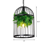 Iron Farmhouse Bird Cage Hanging Pendant Light With Plant Decor For Restaurants