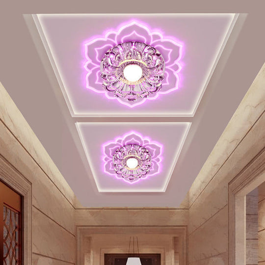 Modern Crystal Flush Ceiling Light With Led Elegant Blooming Flower Design