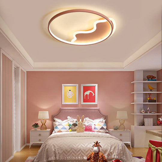 Contemporary Ring Flush Mount Led Lamp For Bedroom 18/21.5 - White/Pink/Blue With Warm/White Light