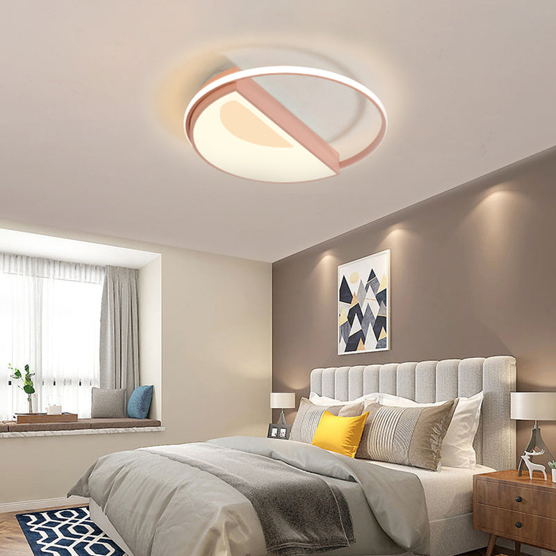 Contemporary Round Acrylic Flush Mount Lamp Led 18’/21.5’ Wide White/Pink/Blue For Bedroom In