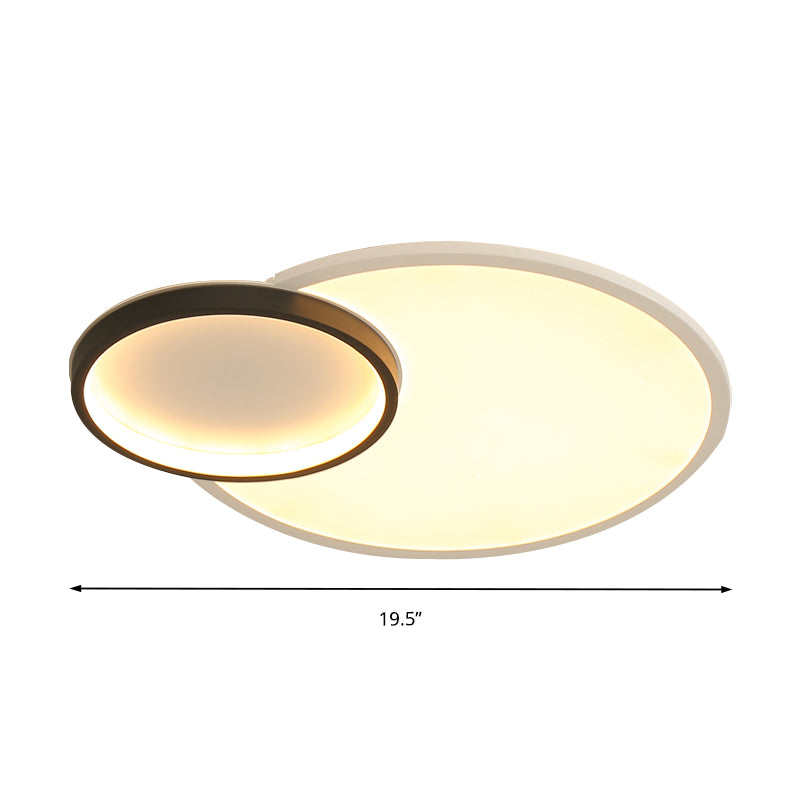 Modern Acrylic Led Flush Mount Light Fixture Round Black And White Design 16’/19.5’ Wide