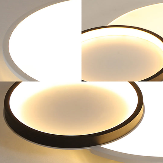 Modern Acrylic Led Flush Mount Light Fixture Round Black And White Design 16’/19.5’ Wide