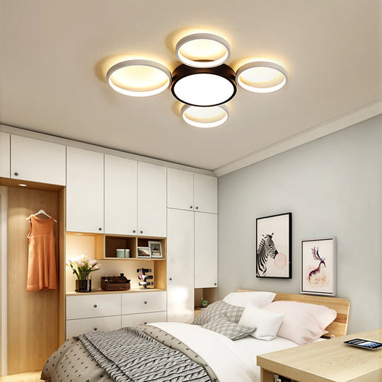 Modern Black And White Multi-Ring Flush Lighting - Acrylic Led Mount Lamp With 3/5/6 Lights In
