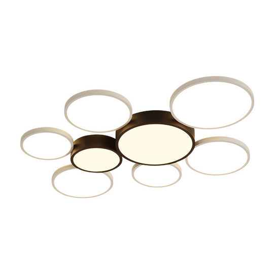 Modern Black And White Multi-Ring Flush Lighting - Acrylic Led Mount Lamp With 3/5/6 Lights In