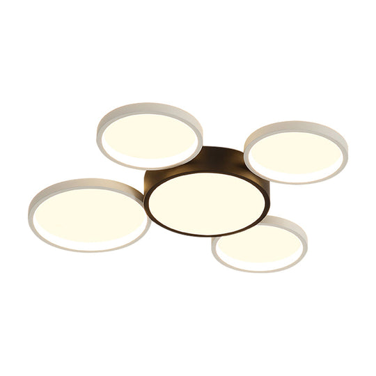 Modern Black And White Multi-Ring Flush Lighting - Acrylic Led Mount Lamp With 3/5/6 Lights In