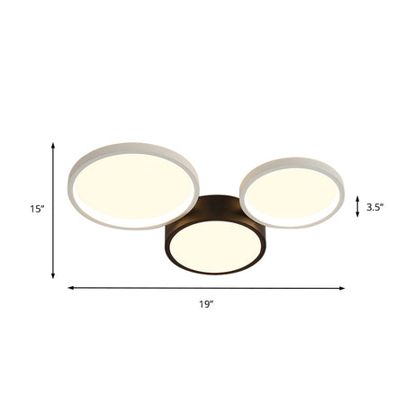 Modern Black And White Multi-Ring Flush Lighting - Acrylic Led Mount Lamp With 3/5/6 Lights In