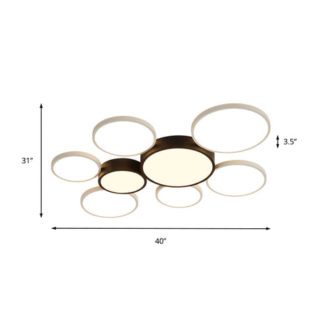 Modern Black And White Multi-Ring Flush Lighting - Acrylic Led Mount Lamp With 3/5/6 Lights In