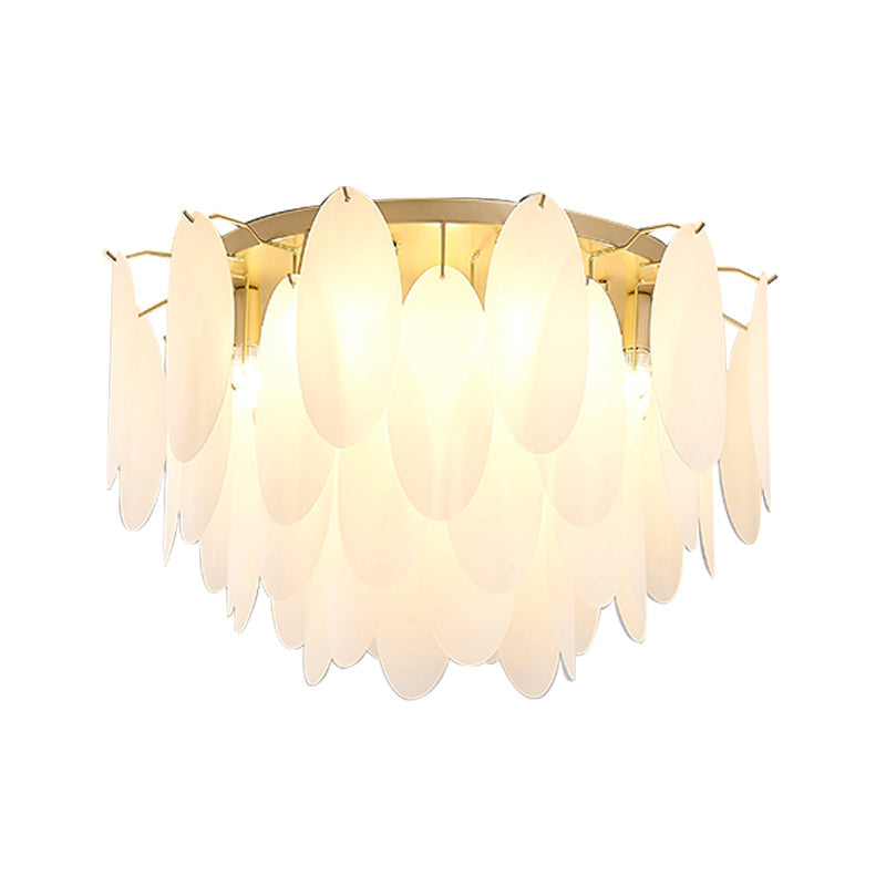 Contemporary White Glass Feather-Shaped Flush Mount Lamp - 22.5/28 Wide 6-Light Living Room Ceiling