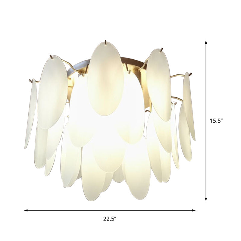 Contemporary White Glass Feather-Shaped Flush Mount Lamp - 22.5’/28’ Wide 6-Light Living Room