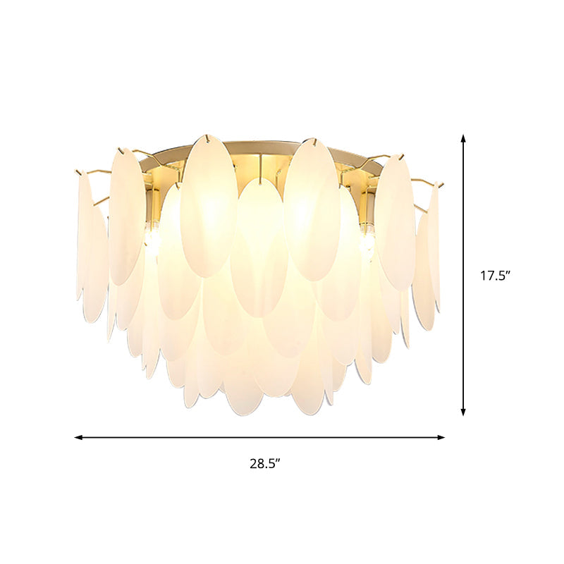 Contemporary White Glass Feather-Shaped Flush Mount Lamp - 22.5’/28’ Wide 6-Light Living Room