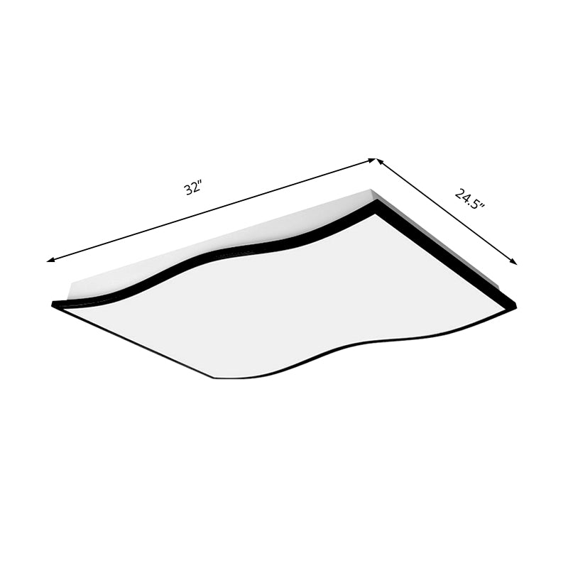 Contemporary Acrylic Flush Mount Light Fixture - Waved Square/Rectangle Led 19.5’/32’ Wide Black