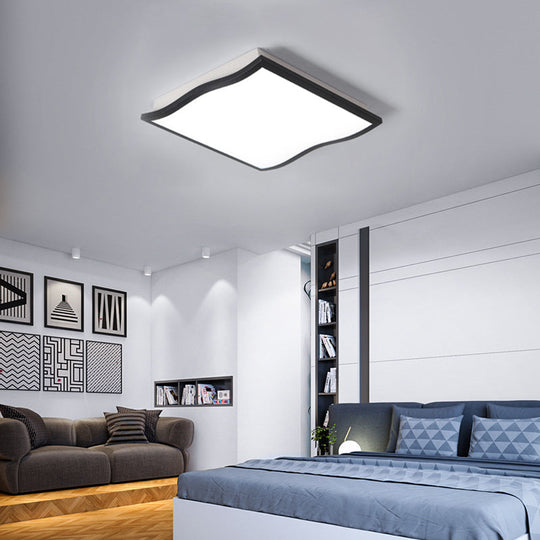 Contemporary Acrylic Flush Mount Light Fixture - Waved Square/Rectangle Led 19.5’/32’ Wide Black
