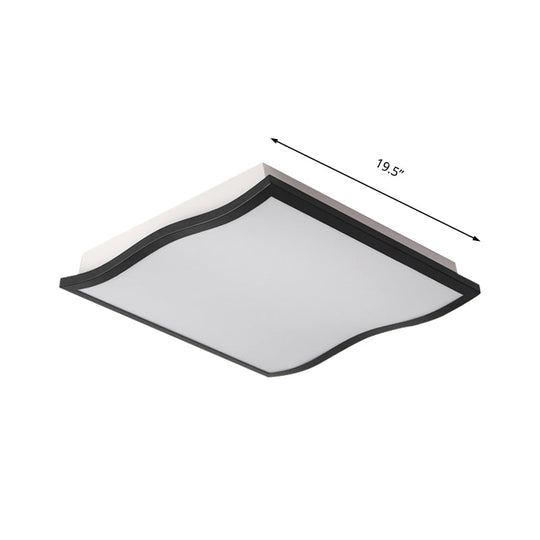 Contemporary Acrylic Flush Mount Light Fixture - Waved Square/Rectangle Led 19.5’/32’ Wide Black