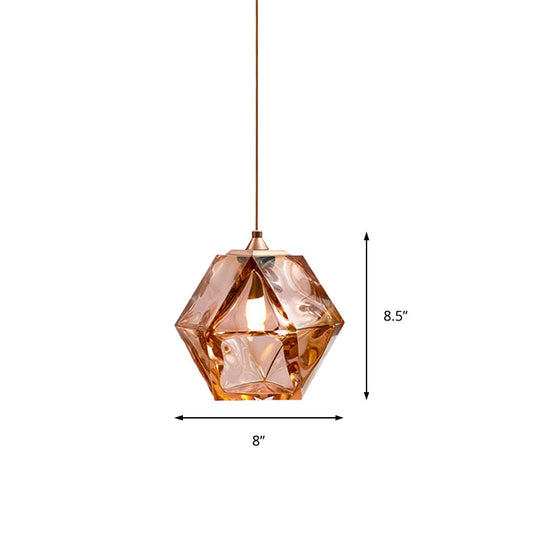 Textured Diamond Suspension Pendant Lamp - White/Amber/Smoke Glass Modern Led Hanging Light For