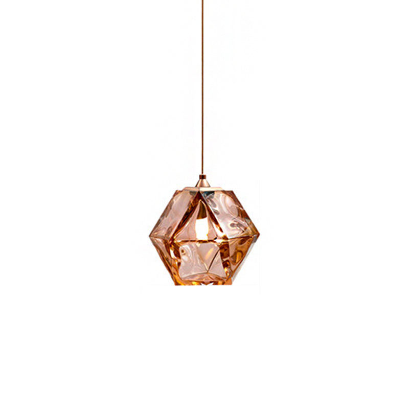 Modern Diamond Suspension Pendant Lamp With Textured White/Amber/Smoke Glass Led Hanging Light