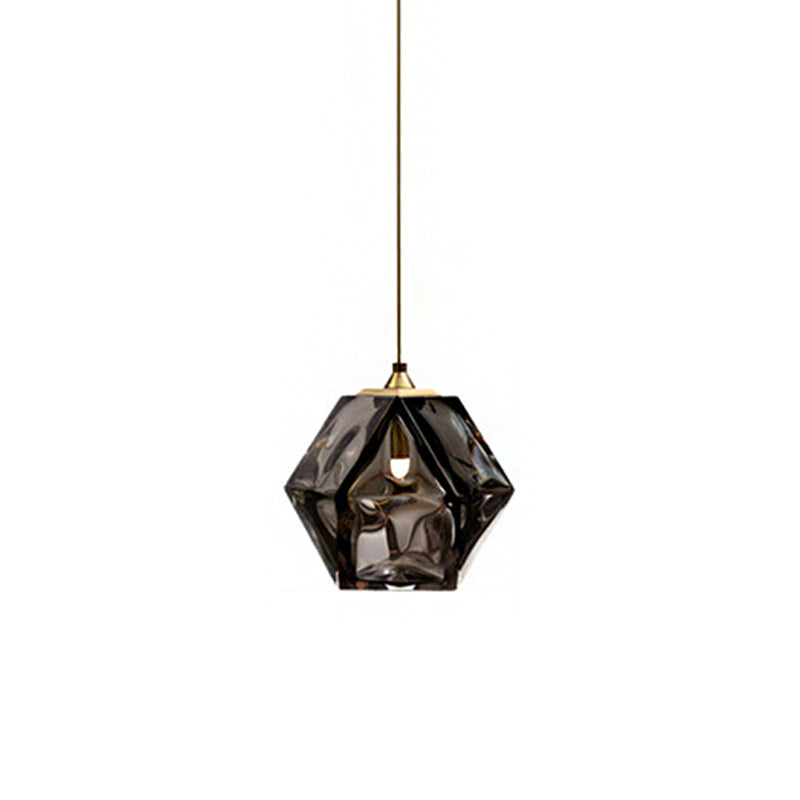 Textured Diamond Suspension Pendant Lamp - White/Amber/Smoke Glass Modern Led Hanging Light For