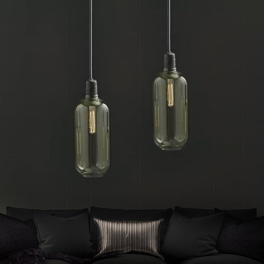 Modernist Amber/Smoky Glass Cylinder Pendant Ceiling Lamp - 1 Light Living Room Hanging 4/5.5 Wide