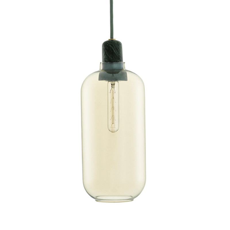 Modernist Amber/Smoky Glass Cylinder Pendant Ceiling Lamp - 1 Light Living Room Hanging 4/5.5 Wide