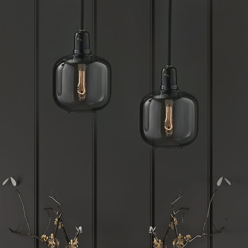 Modernist Cylinder Pendant Lamp - Amber/Smoky Glass 1 Light 4’/5.5’ Wide Ideal For Living Room