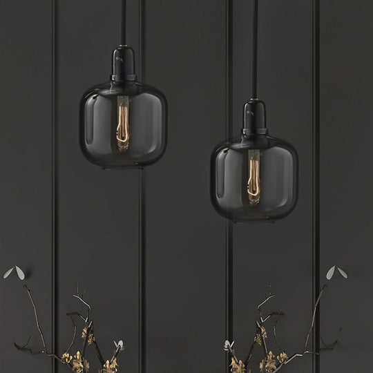 Modernist Amber/Smoky Glass Cylinder Pendant Ceiling Lamp - 1 Light Living Room Hanging 4/5.5 Wide