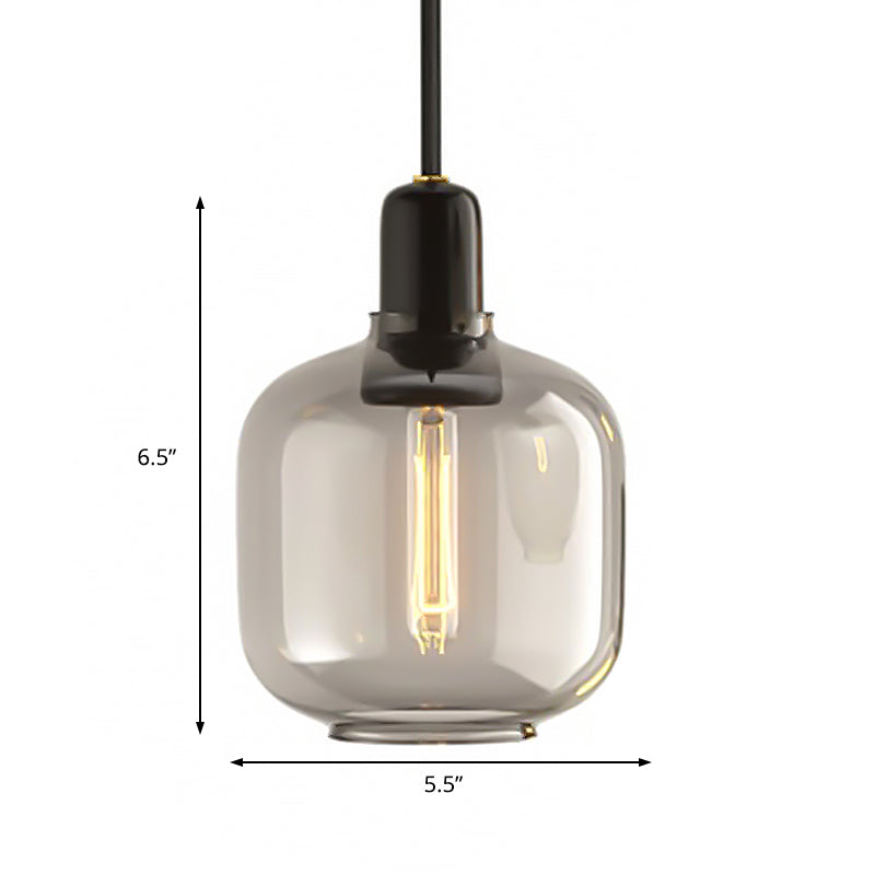 Modernist Amber/Smoky Glass Cylinder Pendant Ceiling Lamp - 1 Light Living Room Hanging 4/5.5 Wide