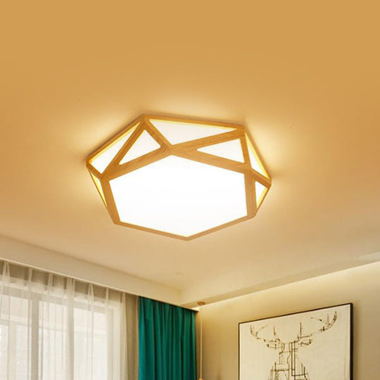 Wide Geometric Flush Mount Nordic Wood Led Lamp - 16’/19.5’/23.5’ Beige Design For Living Room