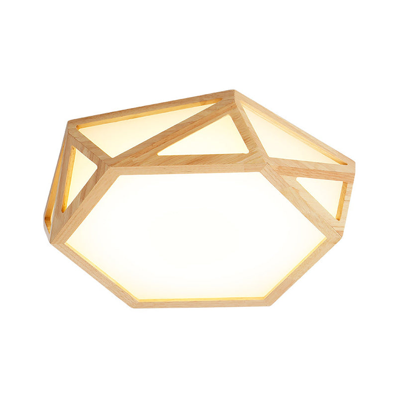 Wide Geometric Flush Mount Nordic Wood Led Lamp - 16’/19.5’/23.5’ Beige Design For Living Room