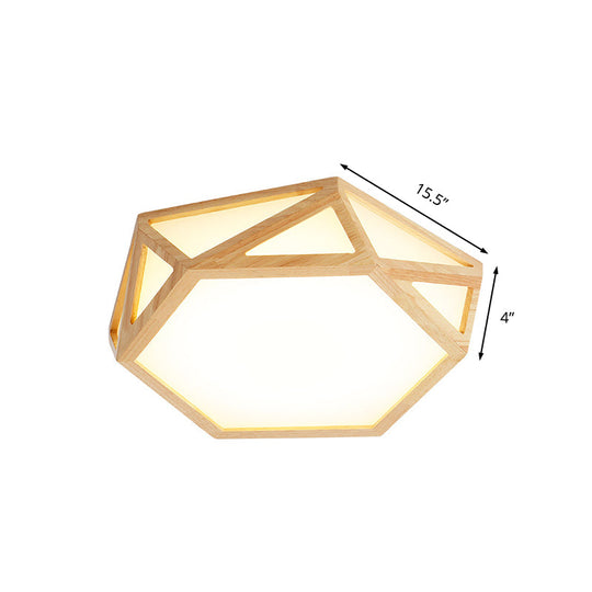 Wide Geometric Flush Mount Nordic Wood Led Lamp - 16’/19.5’/23.5’ Beige Design For Living Room