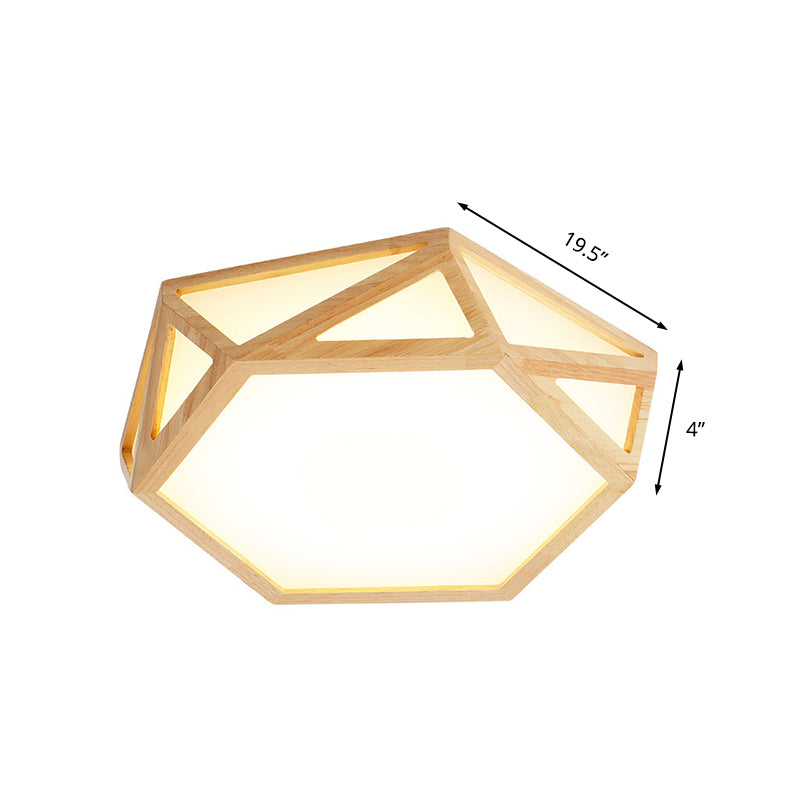Wide Geometric Flush Mount Nordic Wood Led Lamp - 16’/19.5’/23.5’ Beige Design For Living Room