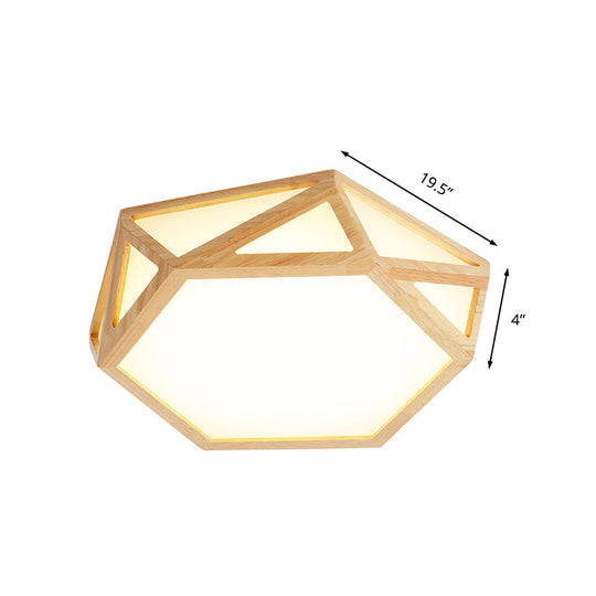 Wide Geometric Flush Mount Nordic Wood Led Lamp - 16/19.5/23.5 Beige Design For Living Room