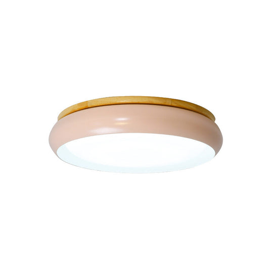 18’/21.5’ Dia Led Flush Mount Drum Lamp In Macaron Wood White/Pink/Green - White/Warm/Natural Light