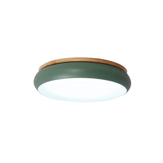 18’/21.5’ Dia Led Flush Mount Drum Lamp In Macaron Wood White/Pink/Green - White/Warm/Natural Light