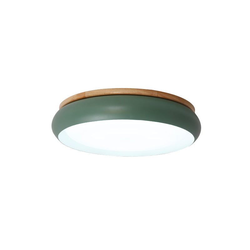 18/21.5 Dia Led Flush Mount Drum Lamp In Macaron Wood White/Pink/Green - White/Warm/Natural Light