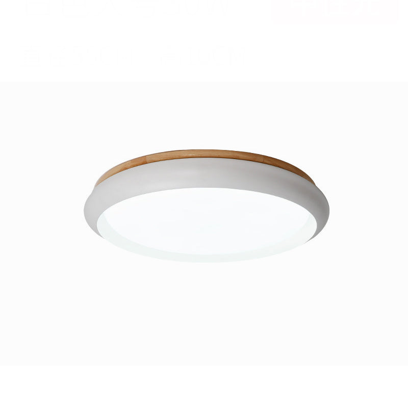 18/21.5 Dia Led Flush Mount Drum Lamp In Macaron Wood White/Pink/Green - White/Warm/Natural Light