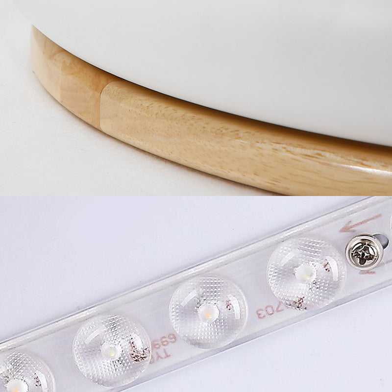 18’/21.5’ Dia Led Flush Mount Drum Lamp In Macaron Wood White/Pink/Green - White/Warm/Natural Light