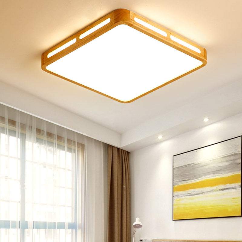 Modern Wood Beige Led Ceiling Light For Bedroom - Rectangle Flush Mount Lamp 12/18/21/25.5 Wide