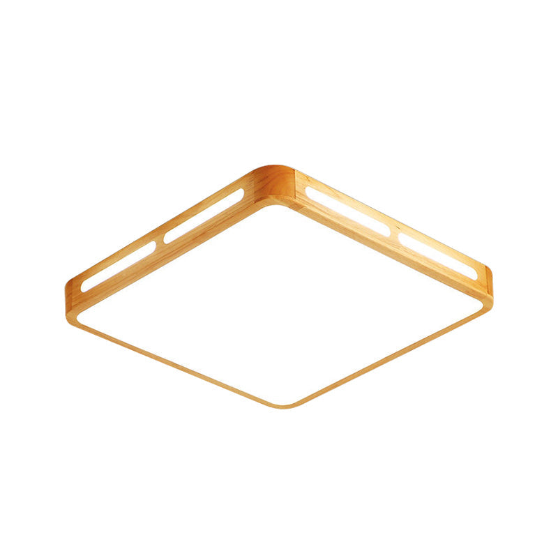 Modern Wood Beige Led Ceiling Light For Bedroom - Rectangle Flush Mount Lamp 12’/18’/21’/25.5’ Wide