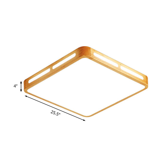 Modern Wood Beige Led Ceiling Light For Bedroom - Rectangle Flush Mount Lamp 12/18/21/25.5 Wide