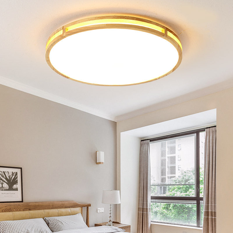 Contemporary Wood Beige Led Flush Mount Lamp - 14’/16’/19.5’ Dia Circle With Acrylic Diffuser / 14’