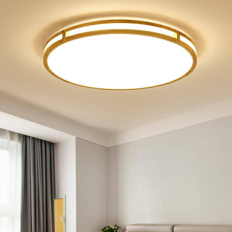 Contemporary Wood Beige Led Flush Mount Lamp - 14’/16’/19.5’ Dia Circle With Acrylic Diffuser