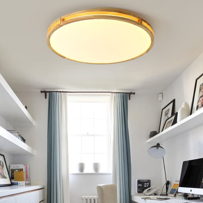Contemporary Wood Beige Led Flush Mount Lamp - 14’/16’/19.5’ Dia Circle With Acrylic Diffuser