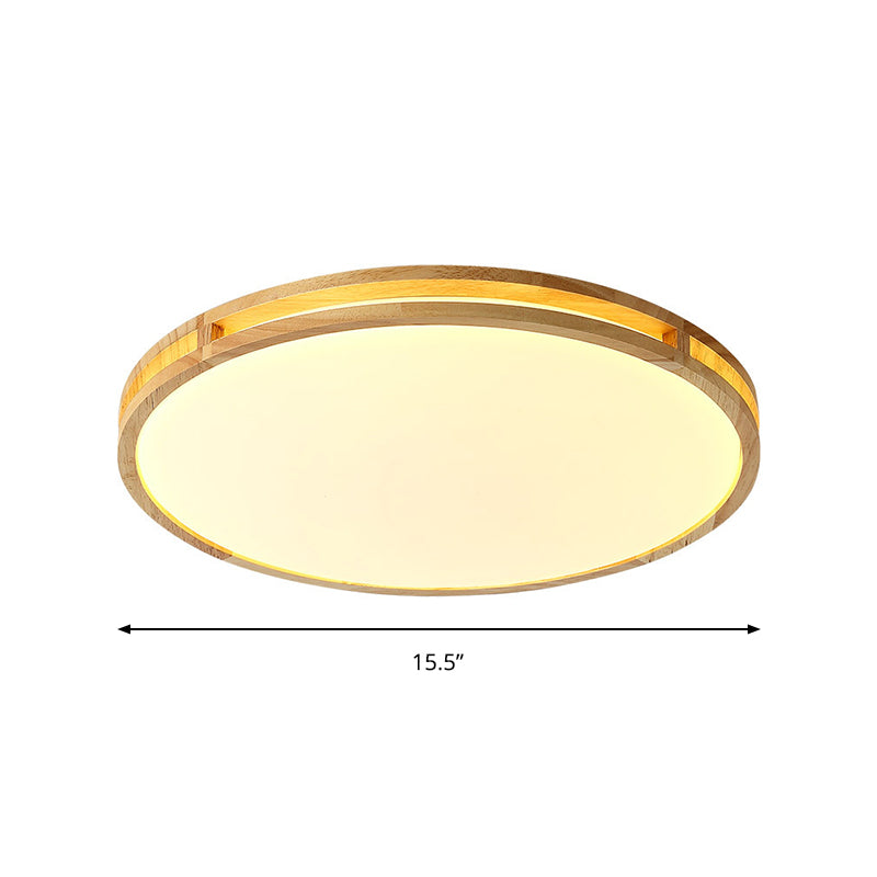 Contemporary Wood Beige Led Flush Mount Lamp - 14’/16’/19.5’ Dia Circle With Acrylic Diffuser